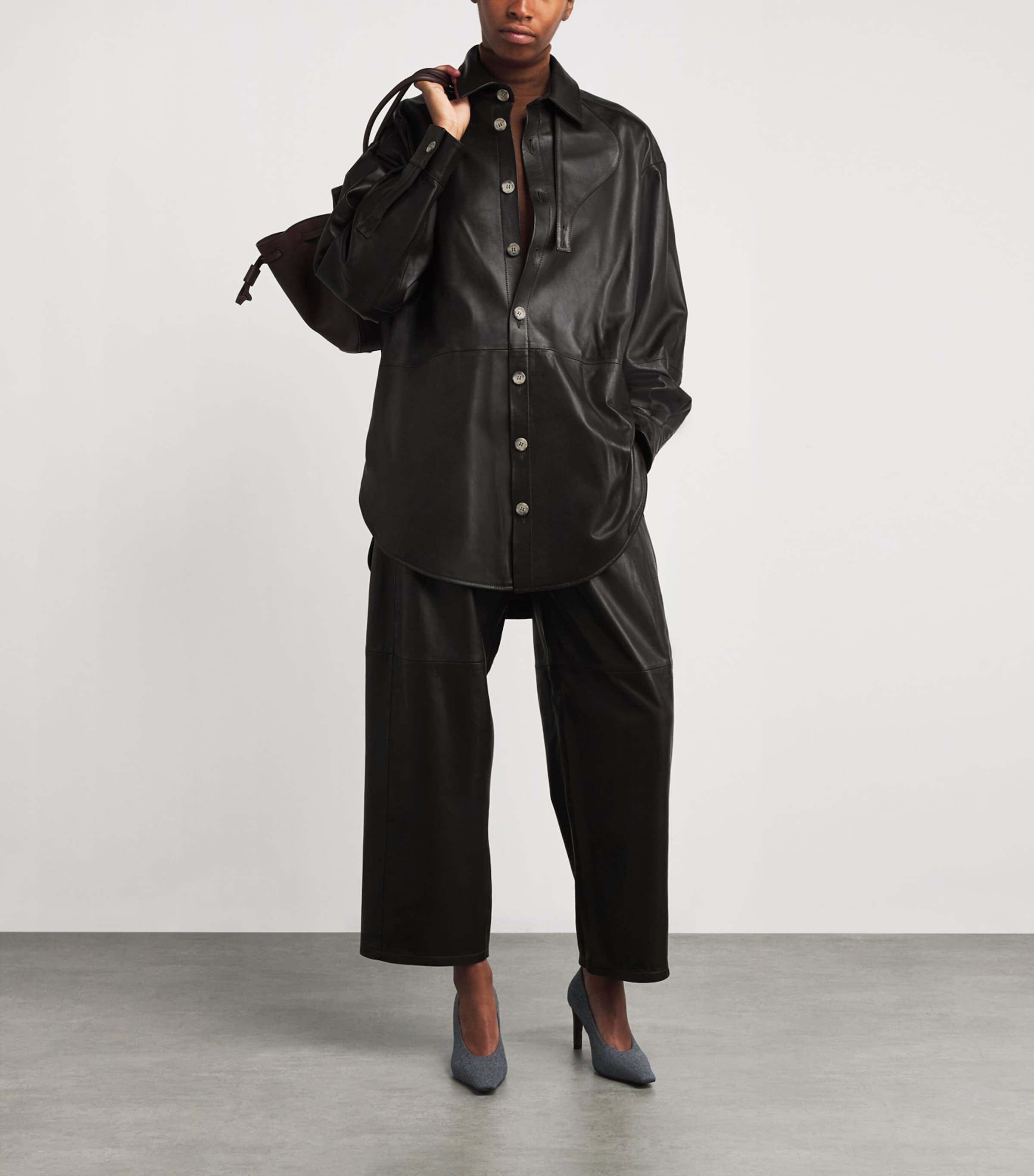 Leather Gaiter Shirt Jacket E04 ESPRESSO