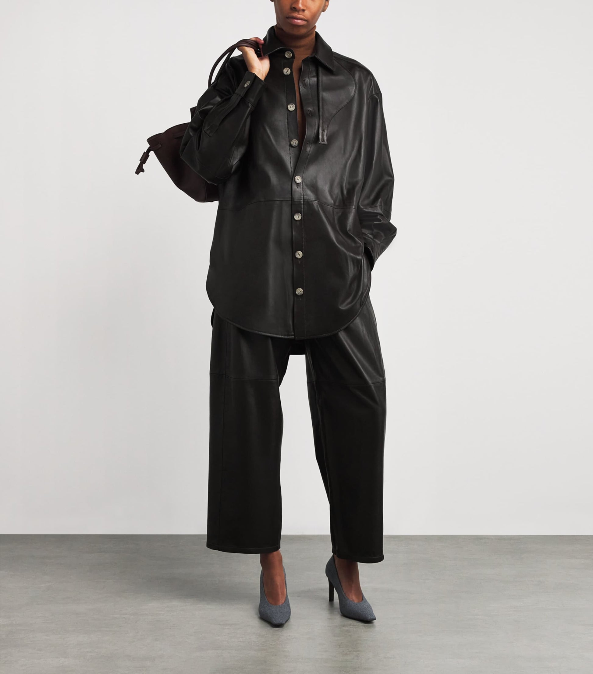 Leather Gaiter Shirt Jacket E04 ESPRESSO