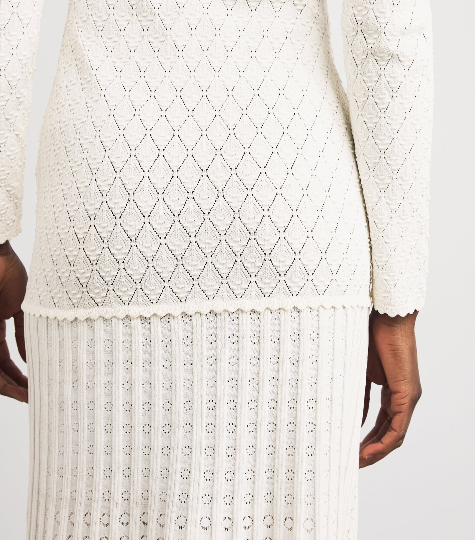 Knit V-Neck Midi Dress ECRU