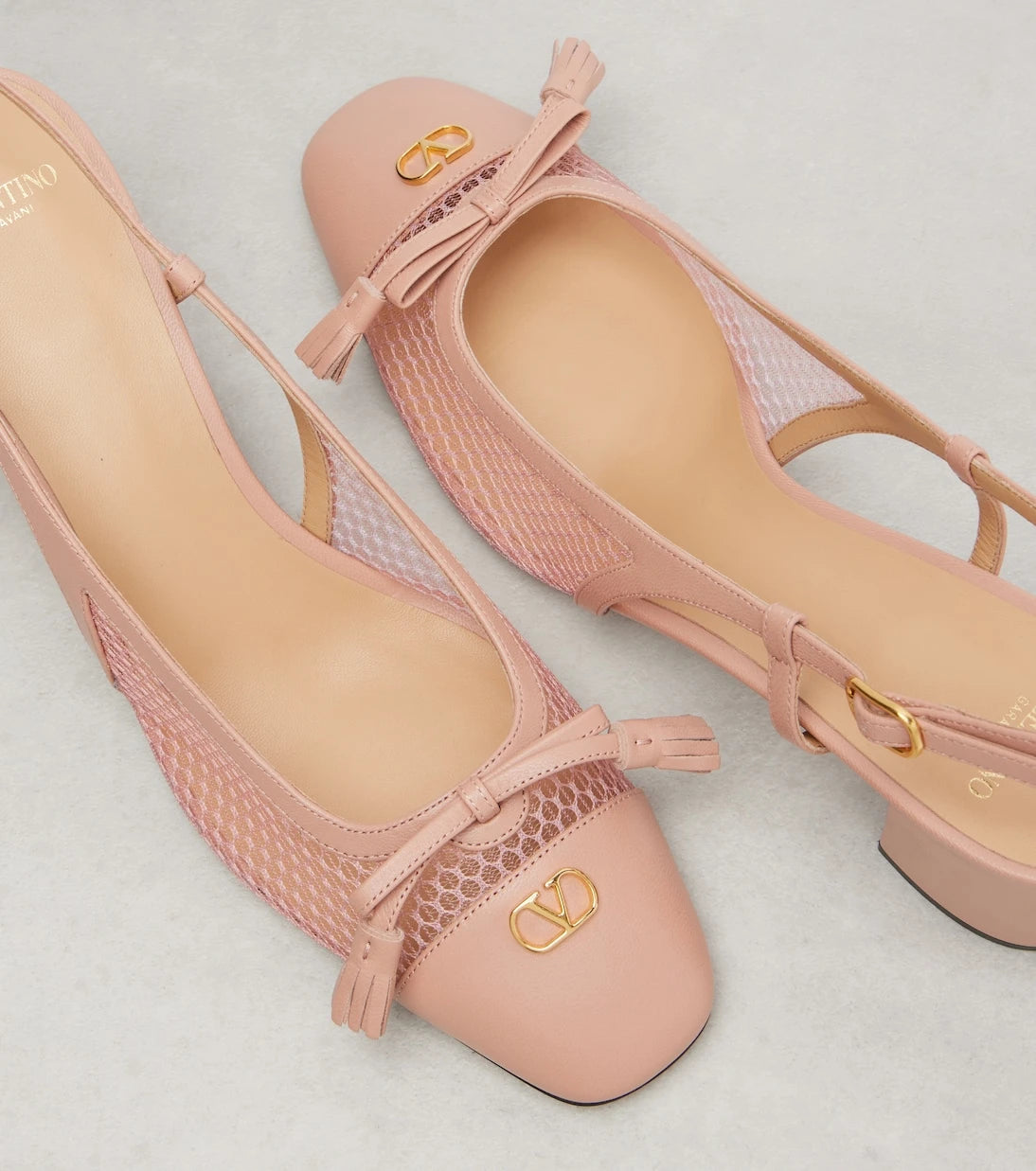 Valentino Garavani - VLogo leather and mesh slingback pumps