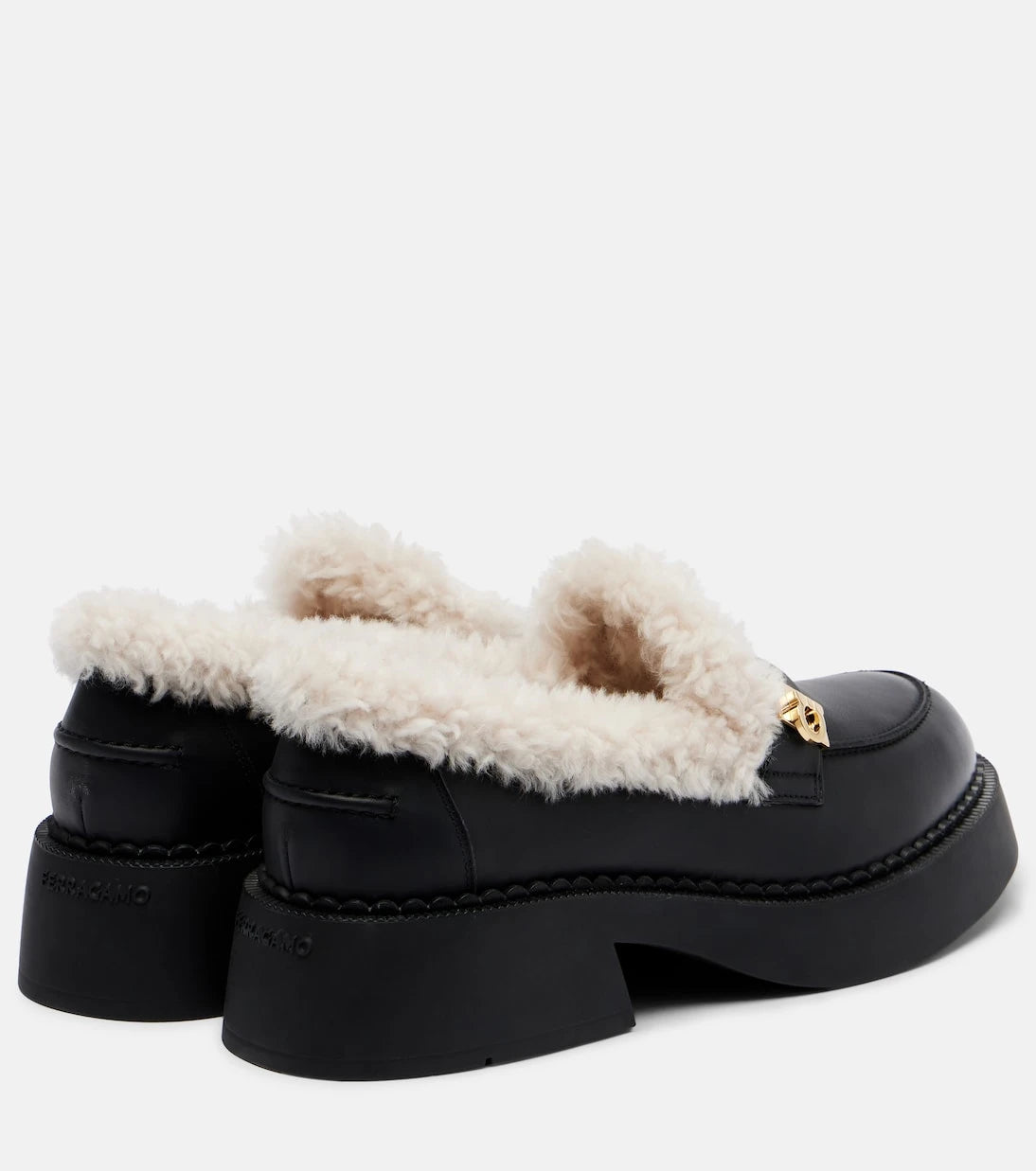 Ferragamo - Caminia shearling-trimmed leather loafers