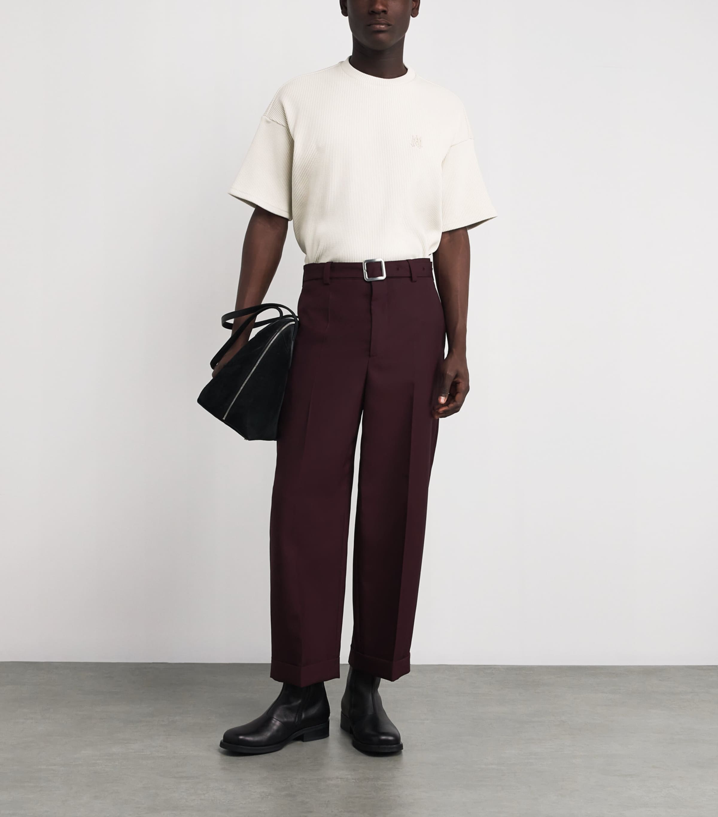 White Stretch-Cotton Ribbed Logo Oversized T-Shirt