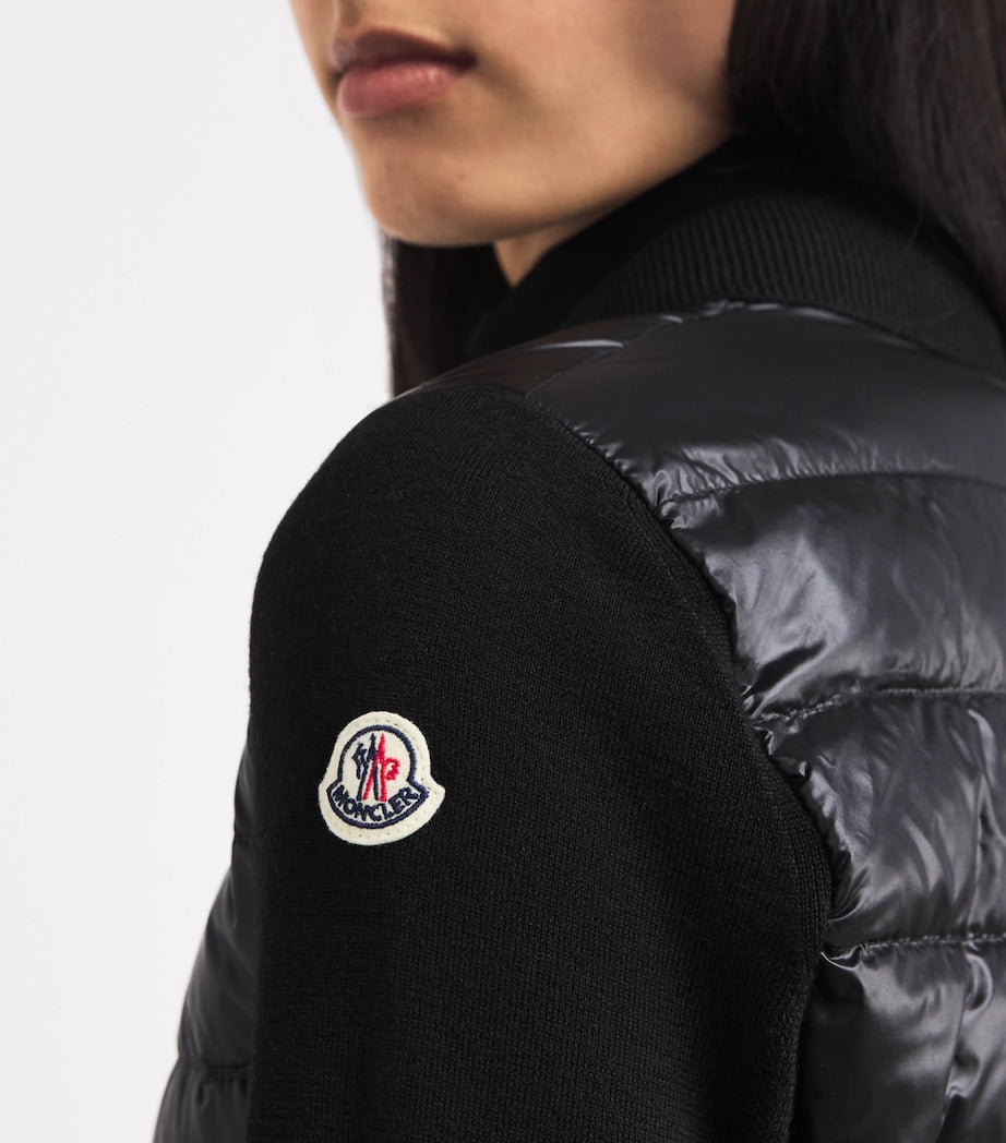 Moncler Black Knitted-Sleeve Quilted Cardigan