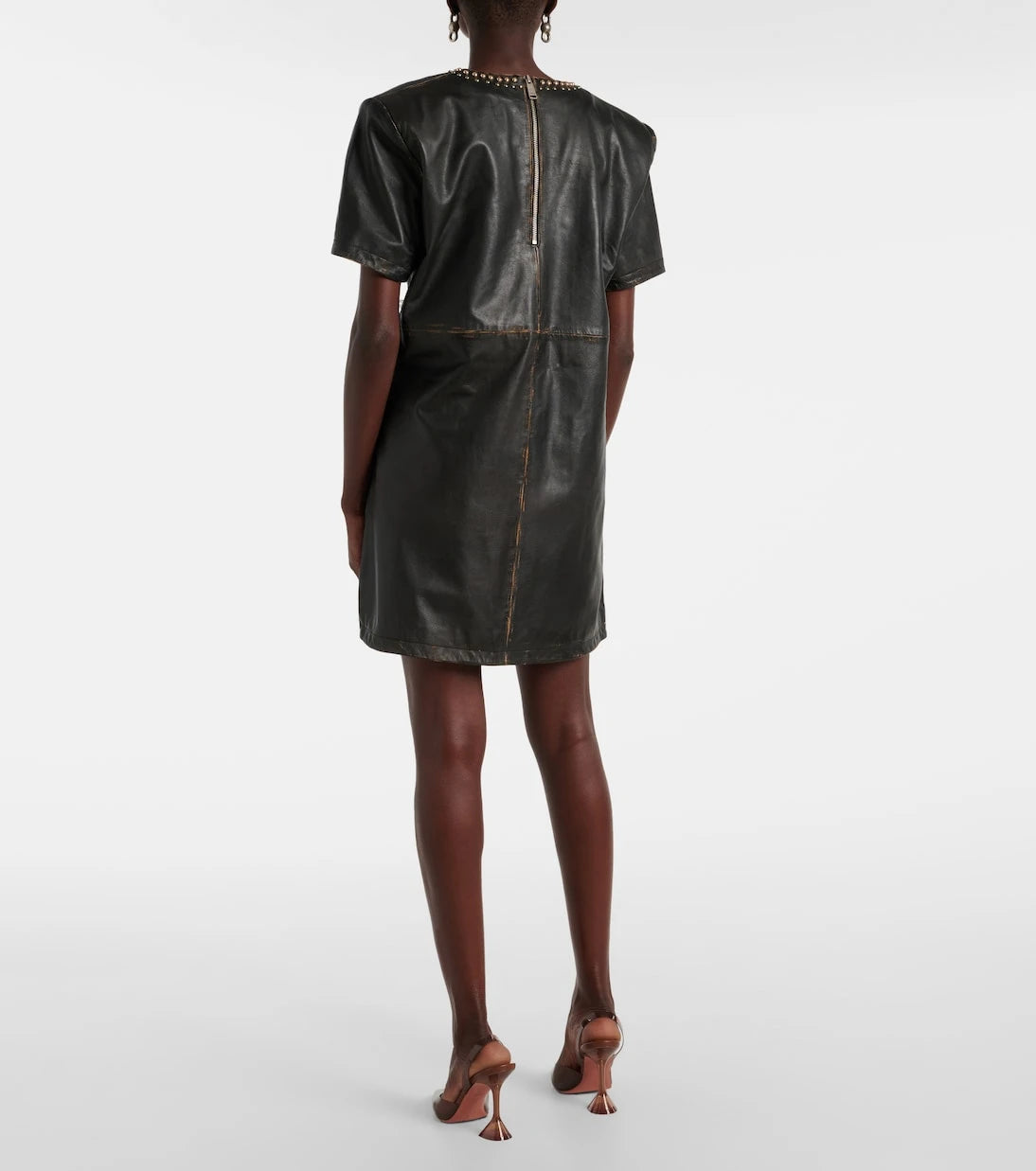 Area - Studded leather shirt dress