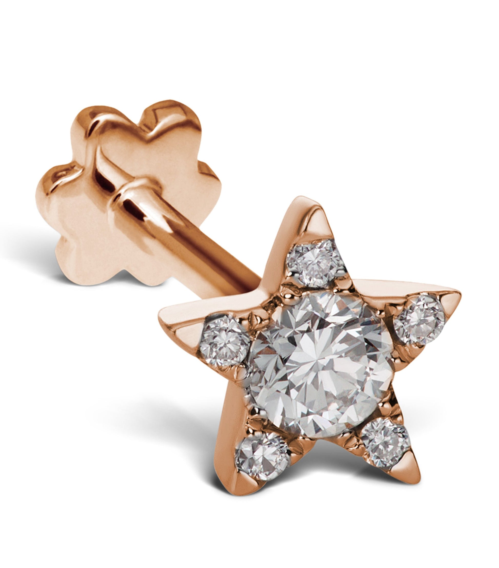 Rose Gold and Diamond Star Threaded Stud Earring (5.5mm)