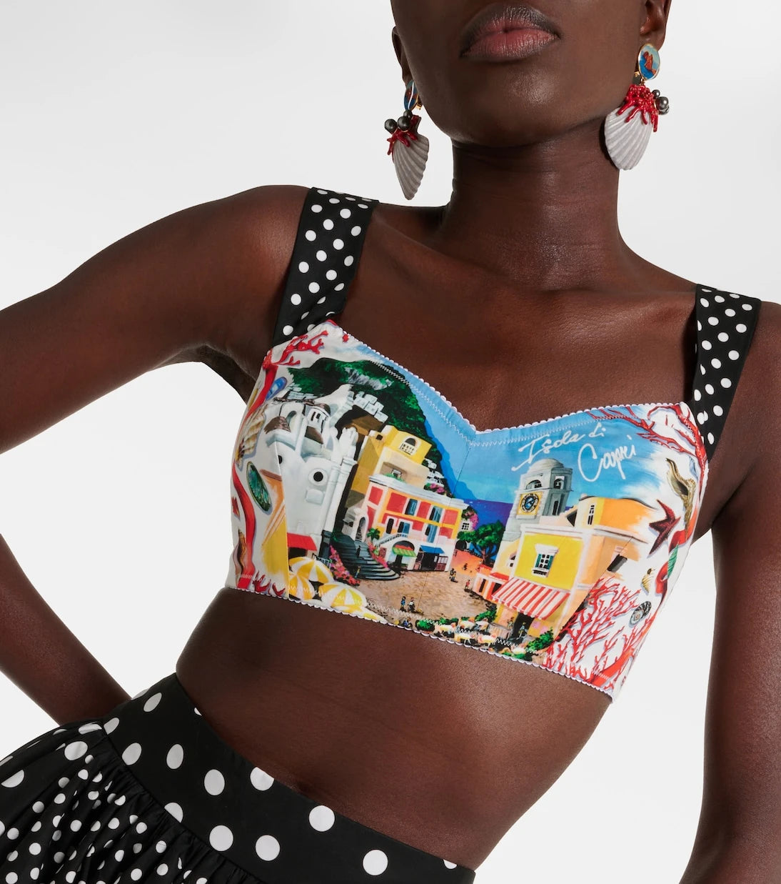 Dolce&Gabbana - Capri polka-dot printed cotton bra top