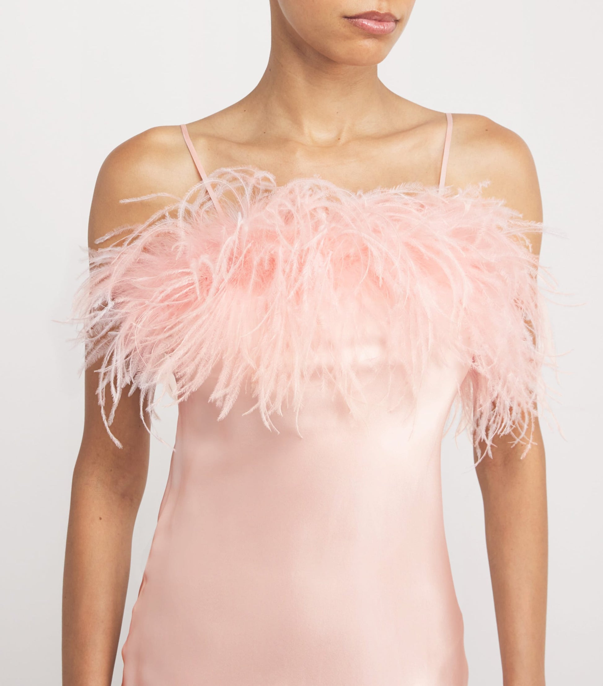 Gilda & Pearl Pink Silk-Ostrich Feather Slip Dress