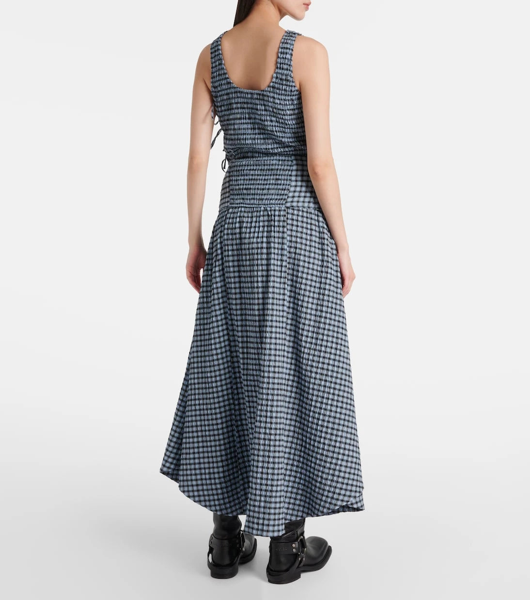 Ganni - Gingham high-rise cotton-blend maxi skirt
