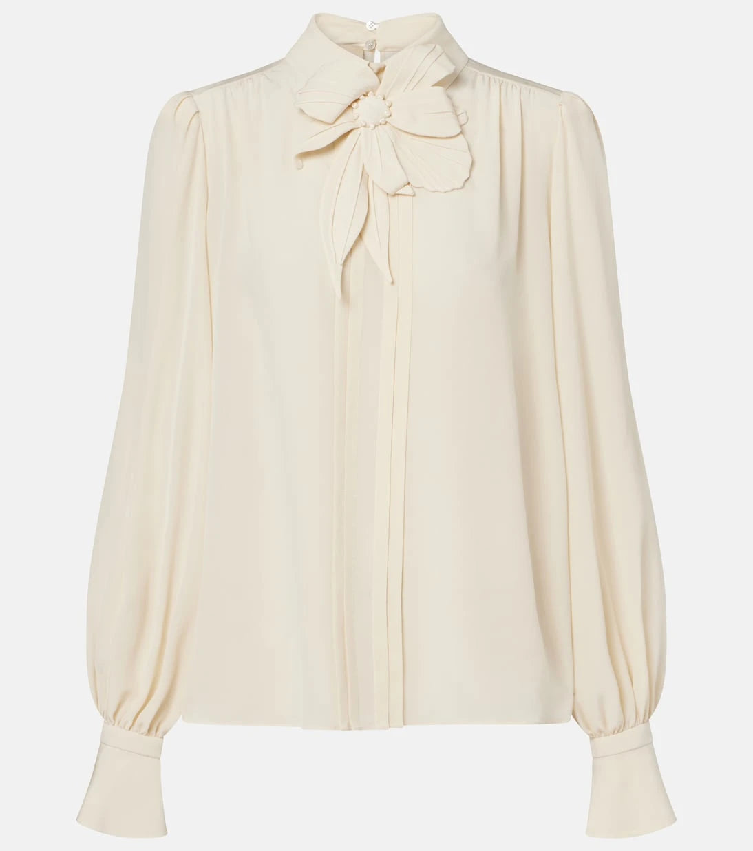 Valentino - Floral-appliqué silk crêpe de chine blouse