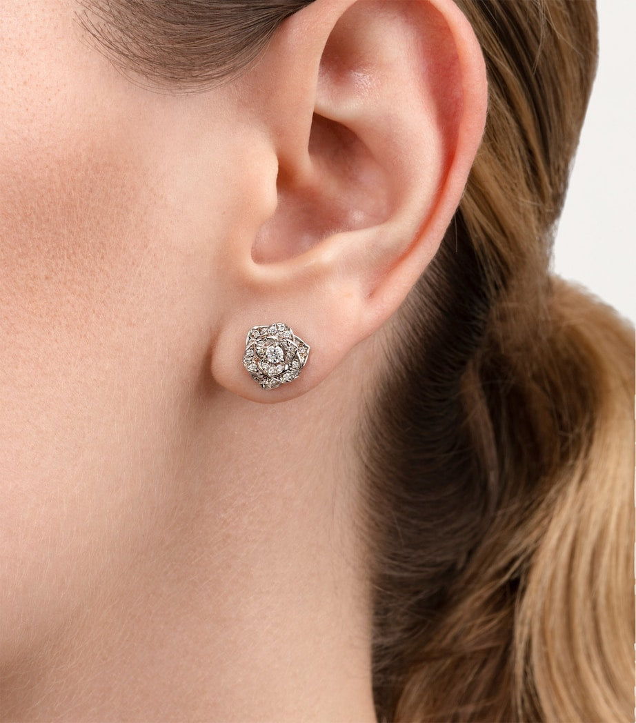 White Gold and Diamond Rose Stud Earrings