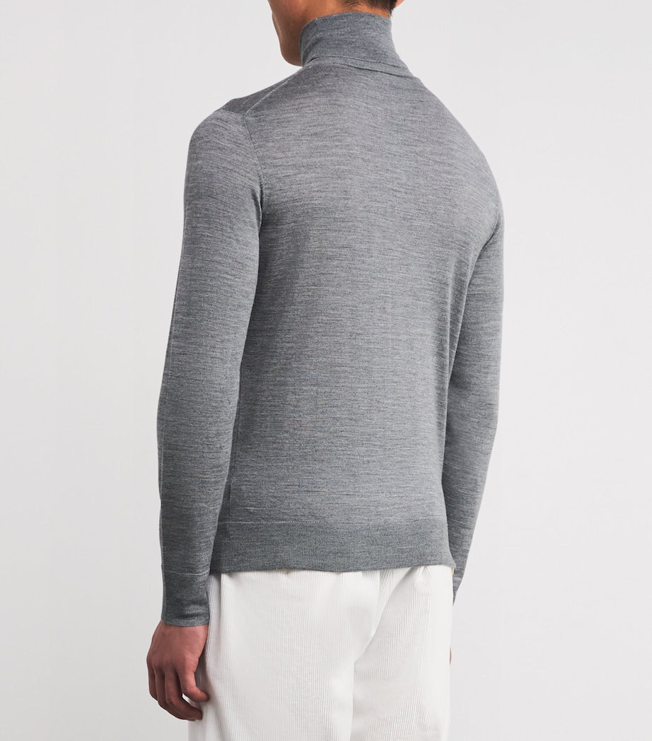 Isaia Grey Wool-Silk-Cashmere Rollneck Sweater