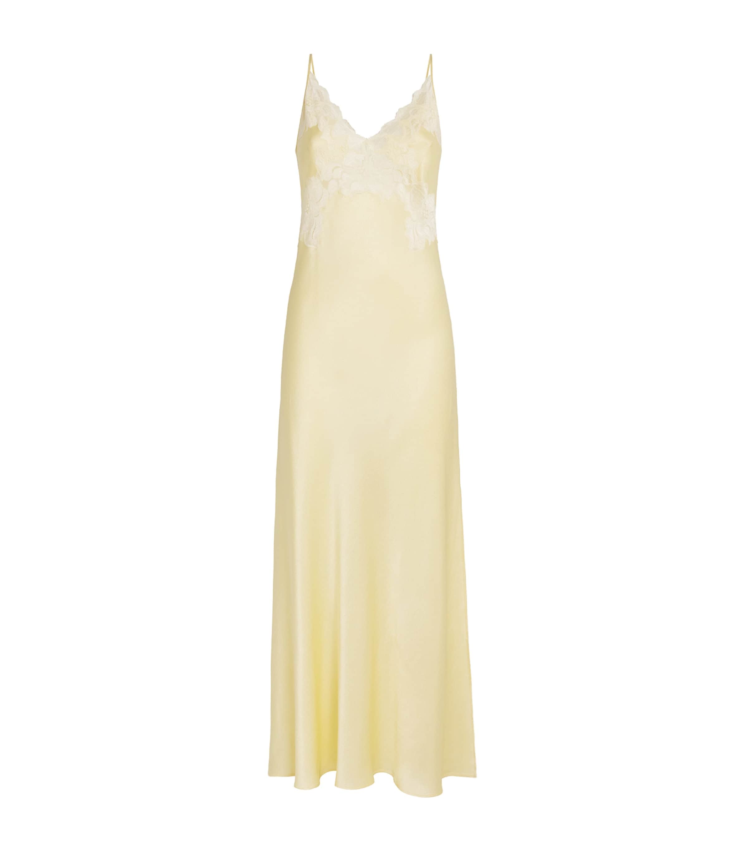 Bocan Yellow Satin Lace-Trim Caroline Nightdress
