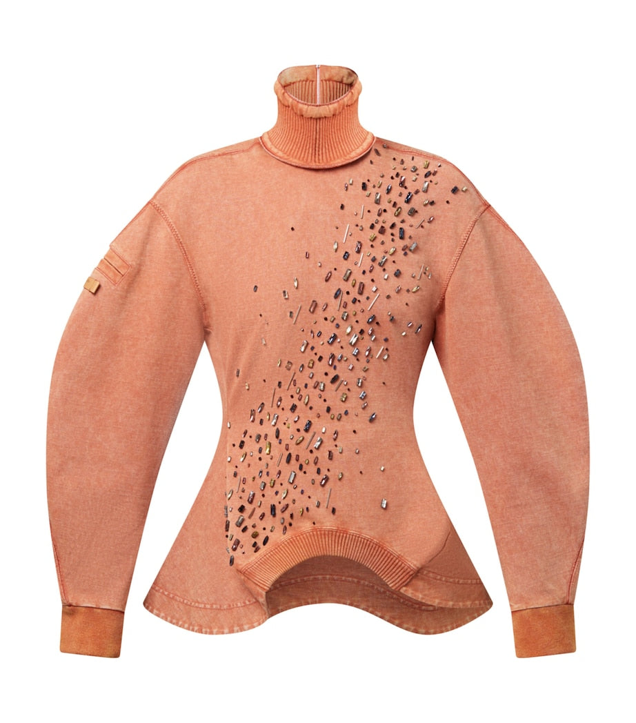 LOUIS VUITTON Pink Cotton Embellished Rollneck Sweatshirt