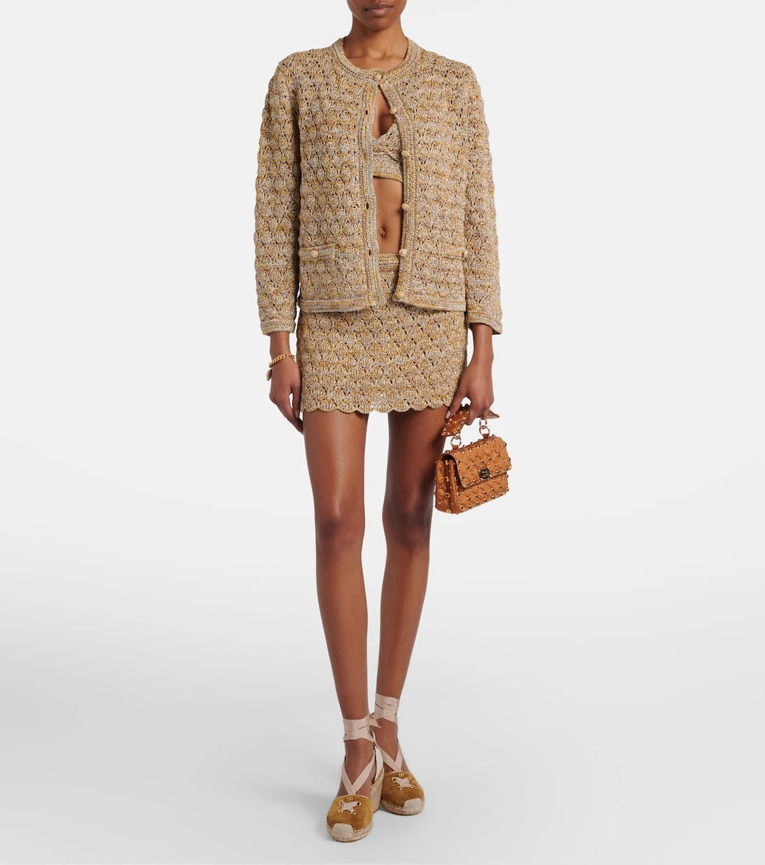 Valentino - Open-knit linen-blend lamé cardigan