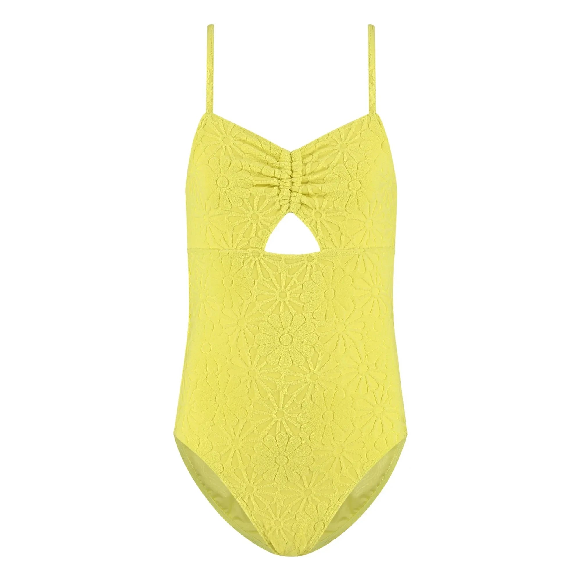 Beachlife - Textured Flower Shirred Swimsuit | Yellow
