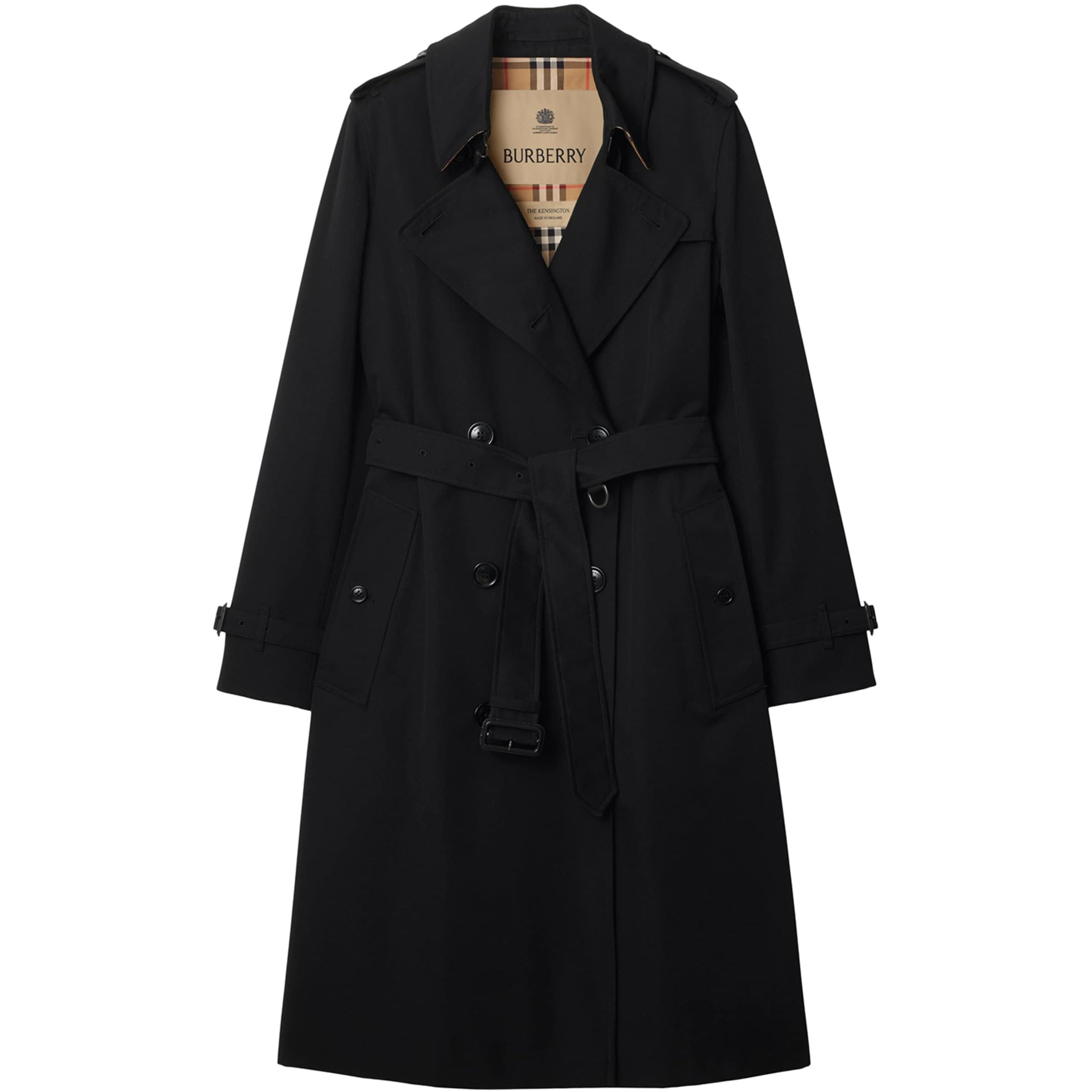 Burberry Black Gabardine Long Kensington Heritage Trench Coat