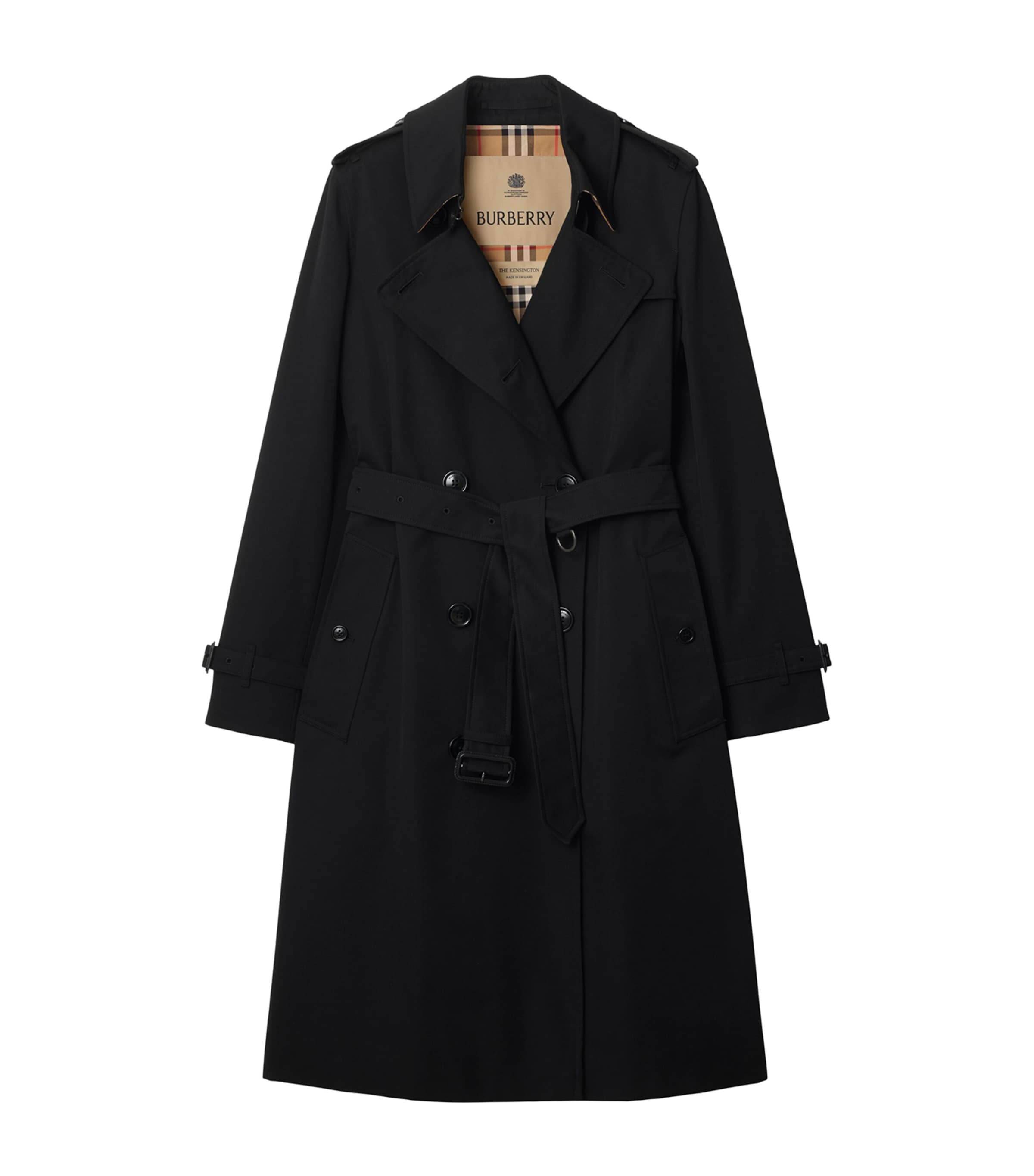 Burberry Black Gabardine Long Kensington Heritage Trench Coat
