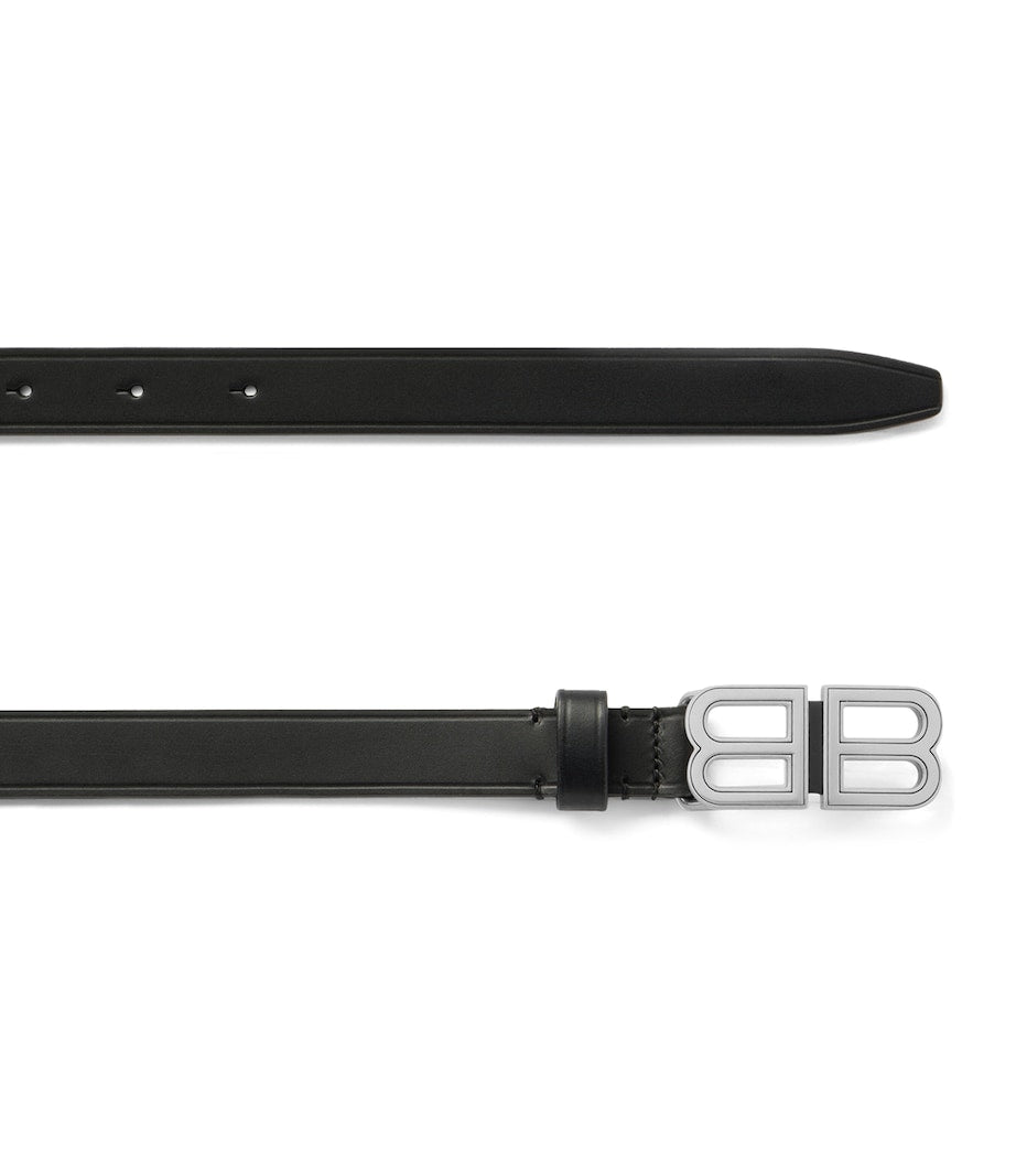 Black Leather Logo Hourglass Belt