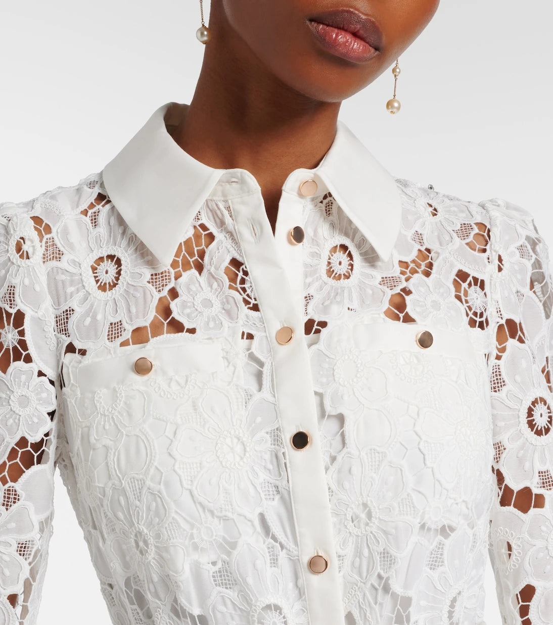 Self-Portrait - Belted guipure lace shirt dress