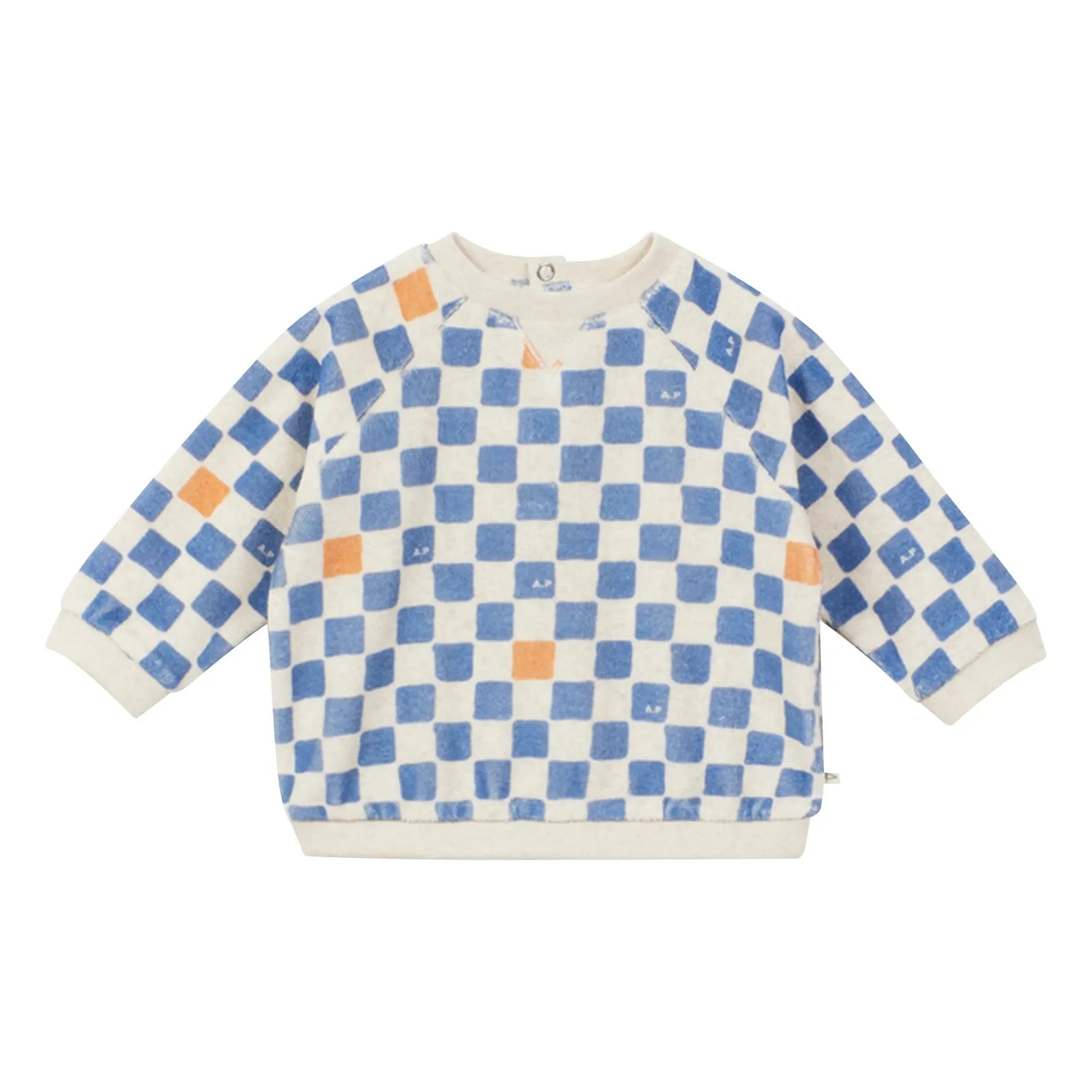 Arsène et Les Pipelettes - Sweat Damier Coton Bio Bébé | Azure blue