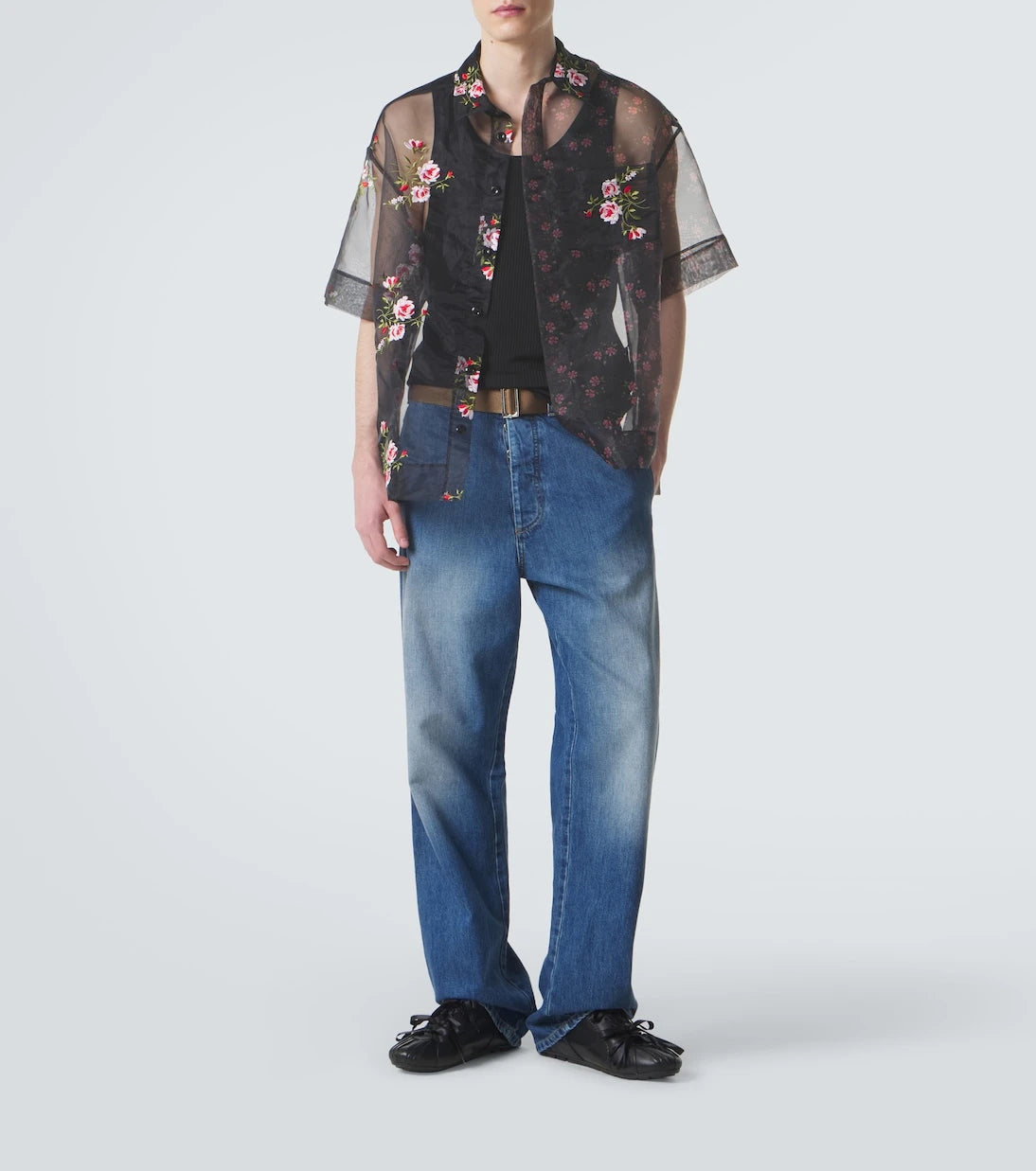 Simone Rocha - Floral sheer organza shirt