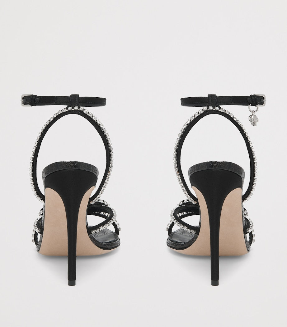 Leather Crystal Bow Heeled Sandals 105