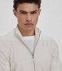 Brunello Cucinelli White Cashmere Zip-Up Cardigan