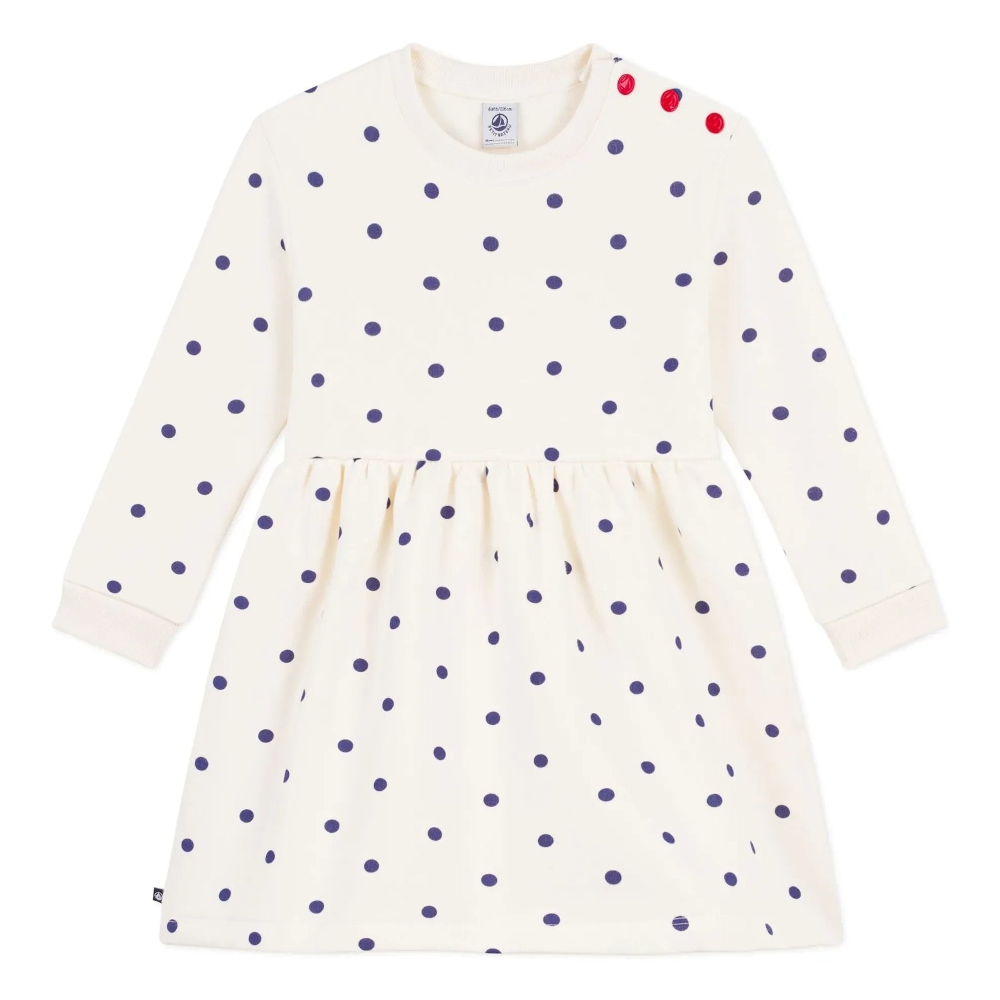 Petit Bateau - Organic Cotton Molleton Dots Dress | Ecru