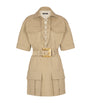 Beige Cotton Belted Mini Dress