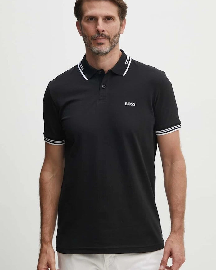 BOSS Green yakalı pamuklu erkek tişört Paul