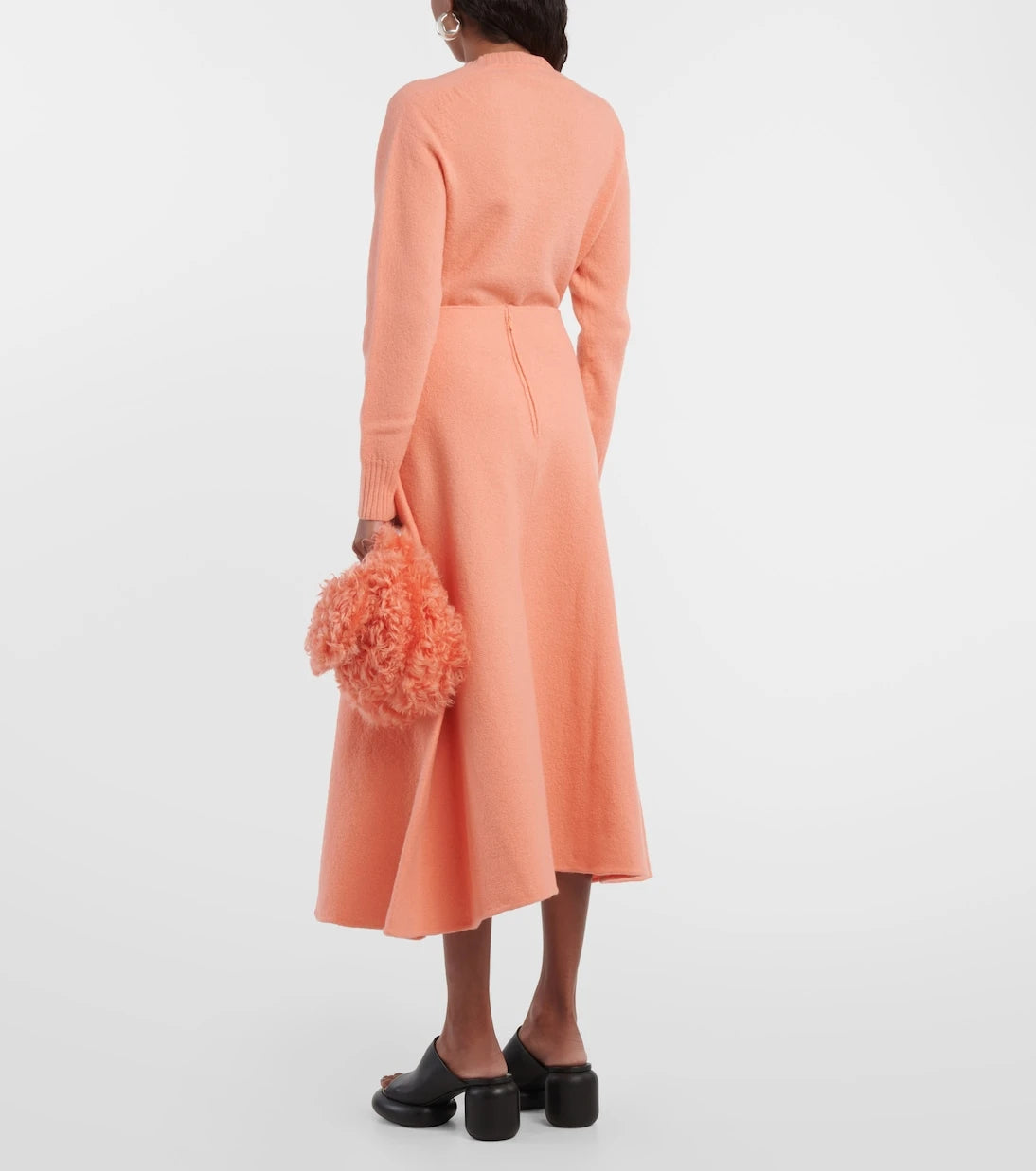 Jil Sander - تنورة متوسطة الطول من الصوف بخصر مرتفع وتصميم غير متماثل