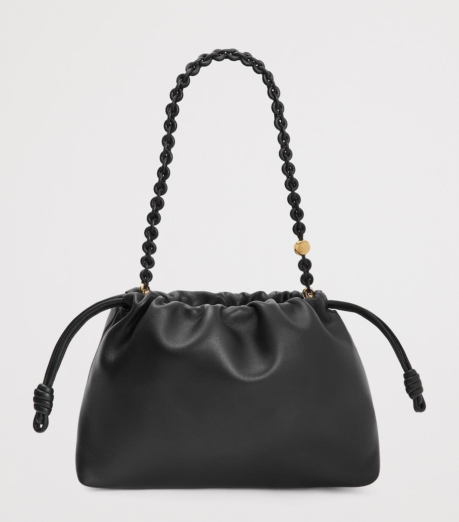 Black Medium Leather Flamenco Purse