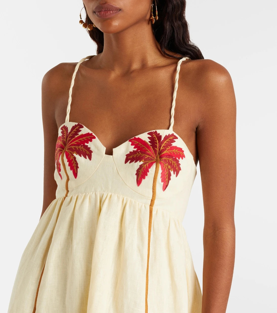 Farm Rio - Coconut Tree embroidered linen minidress