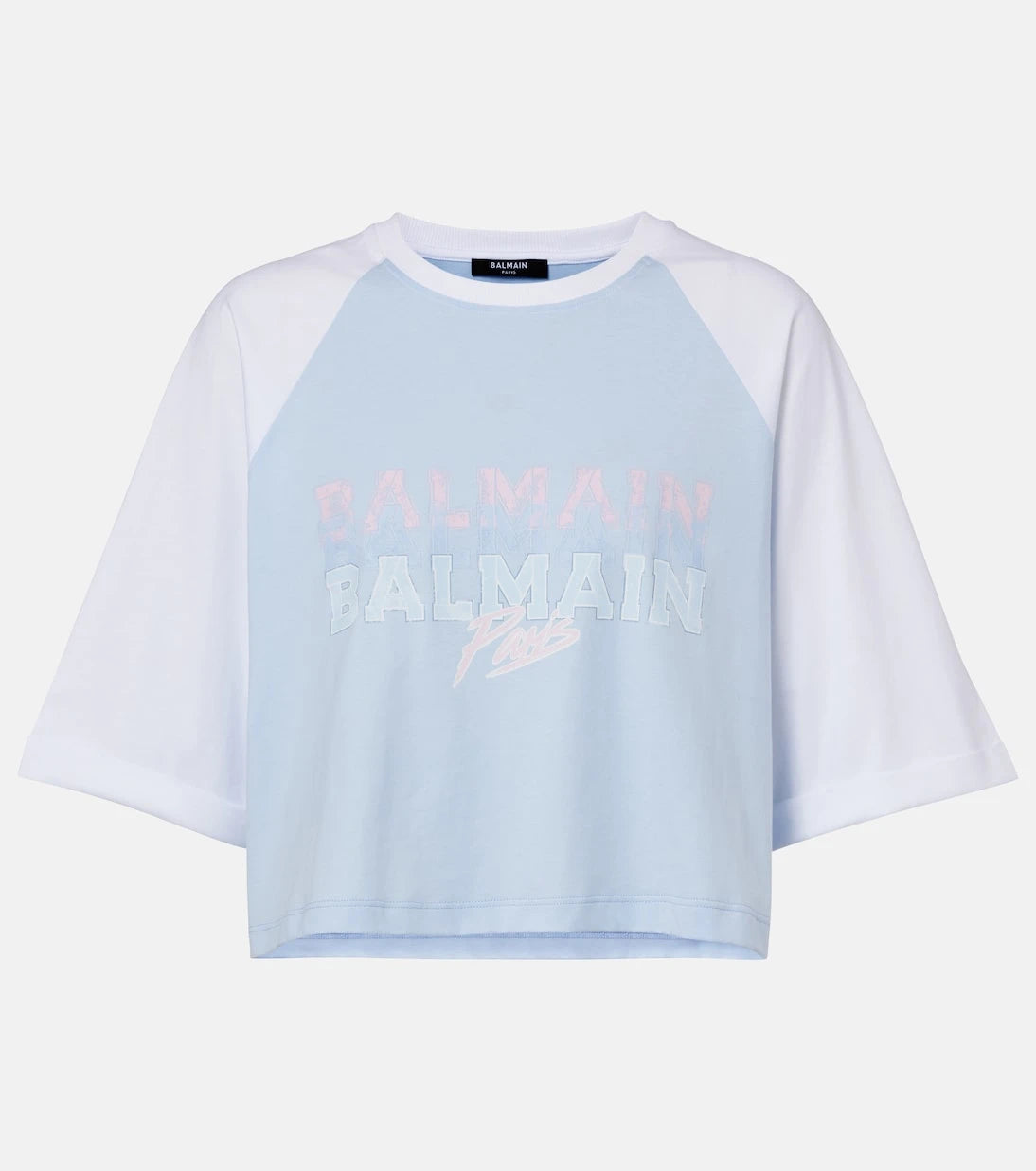 Balmain - تي شيرت قطن جيرسيه قصير بشعار الماركة