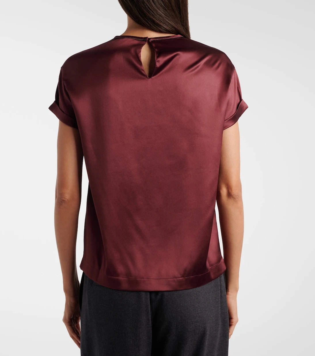 Brunello Cucinelli - Monili silk-blend satin T-shirt