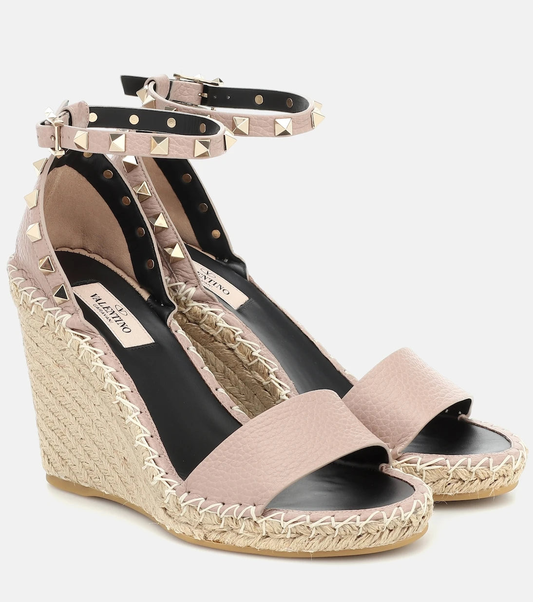 Valentino Garavani - Rockstud Double leather wedge espadrilles