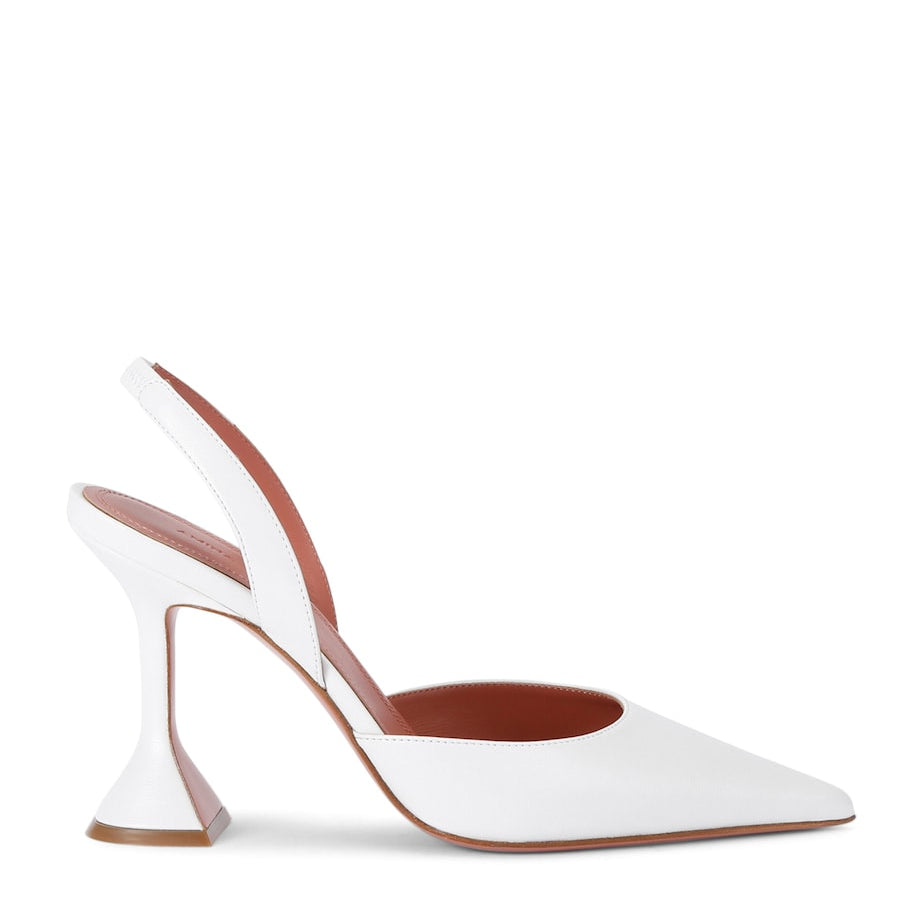 Amina Muaddi White Leather Holli Slingback Pumps 95