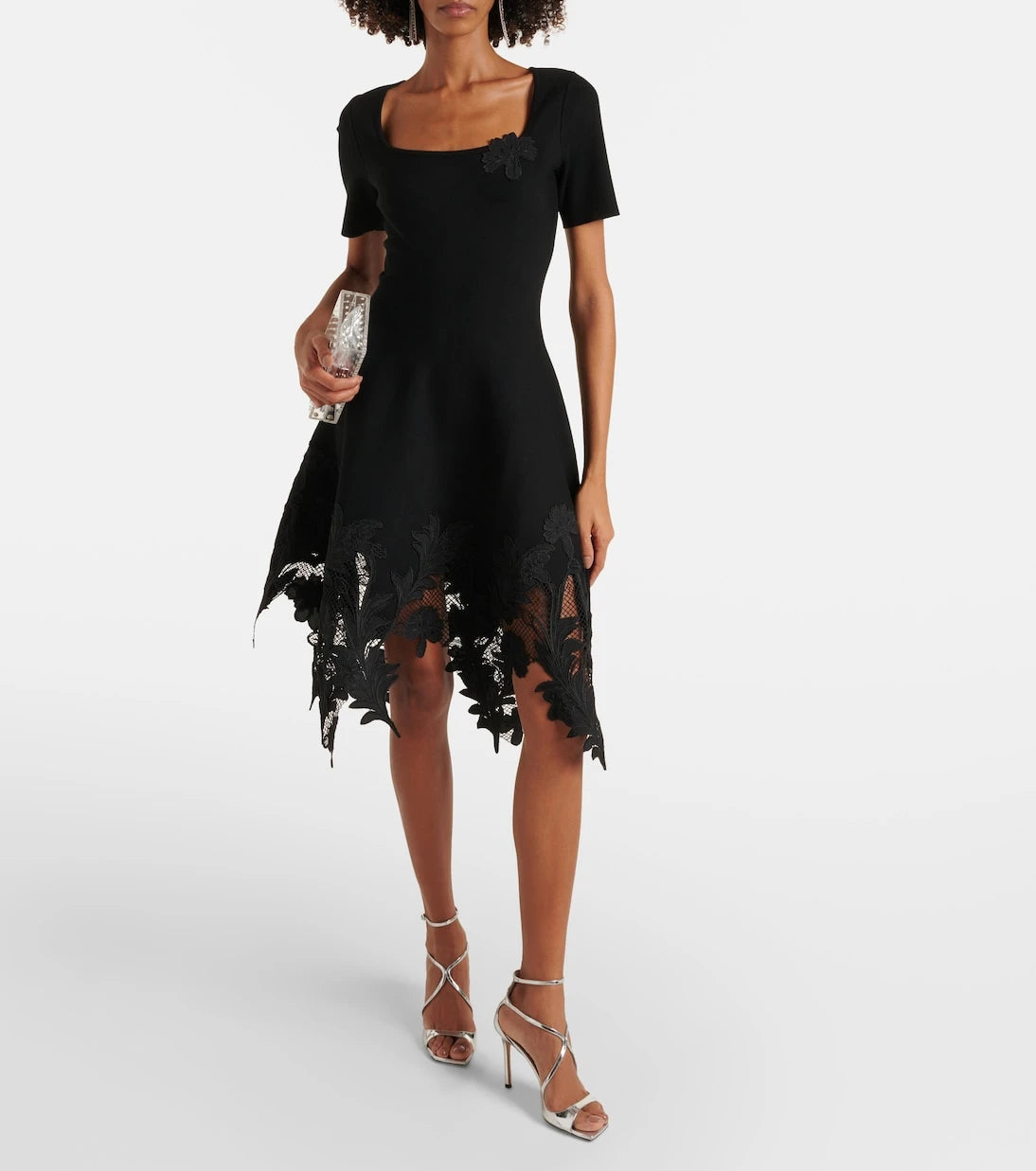 Oscar de la Renta - Lace-trimmed knitted minidress
