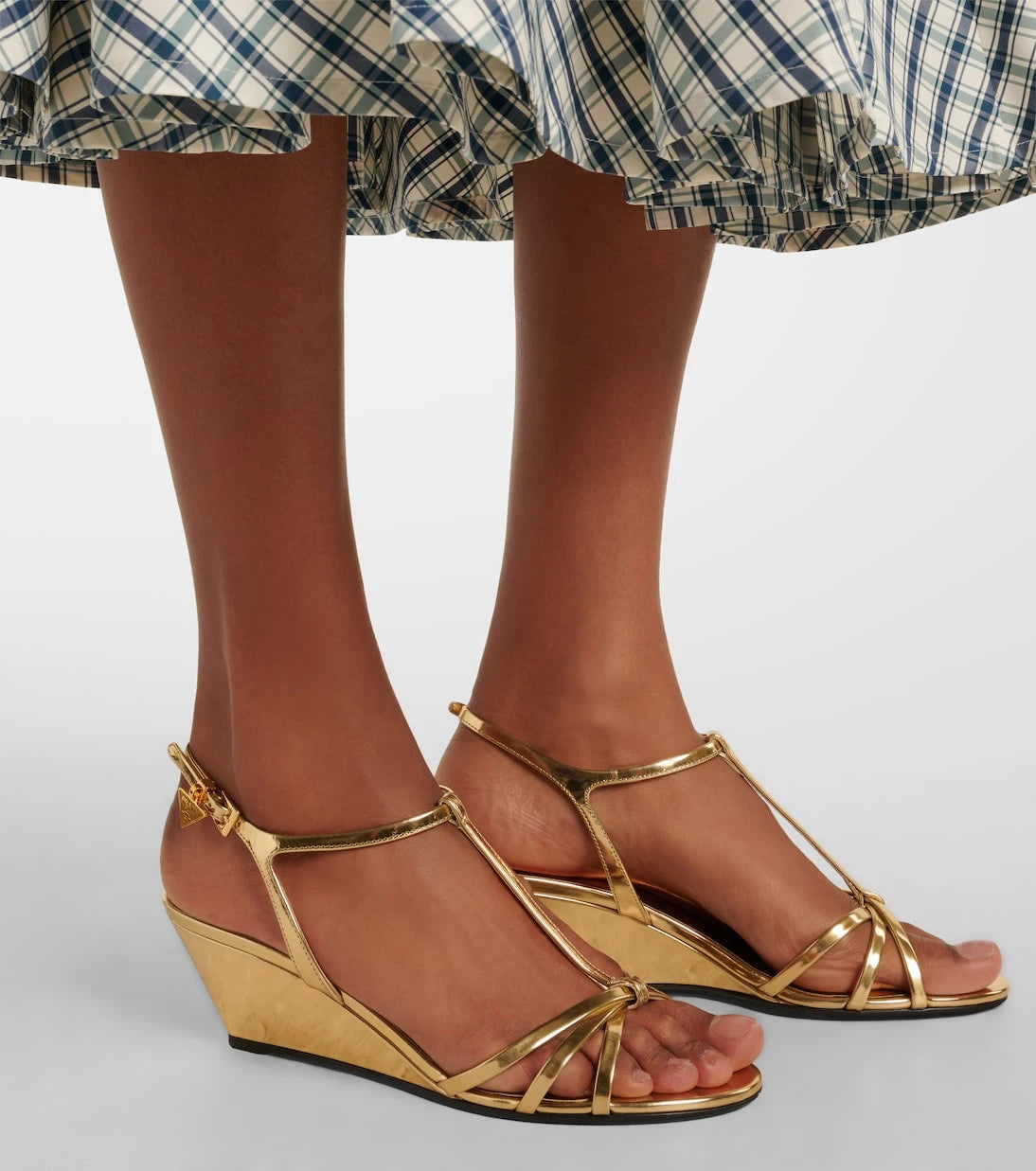 Prada - Metallic leather wedge sandals