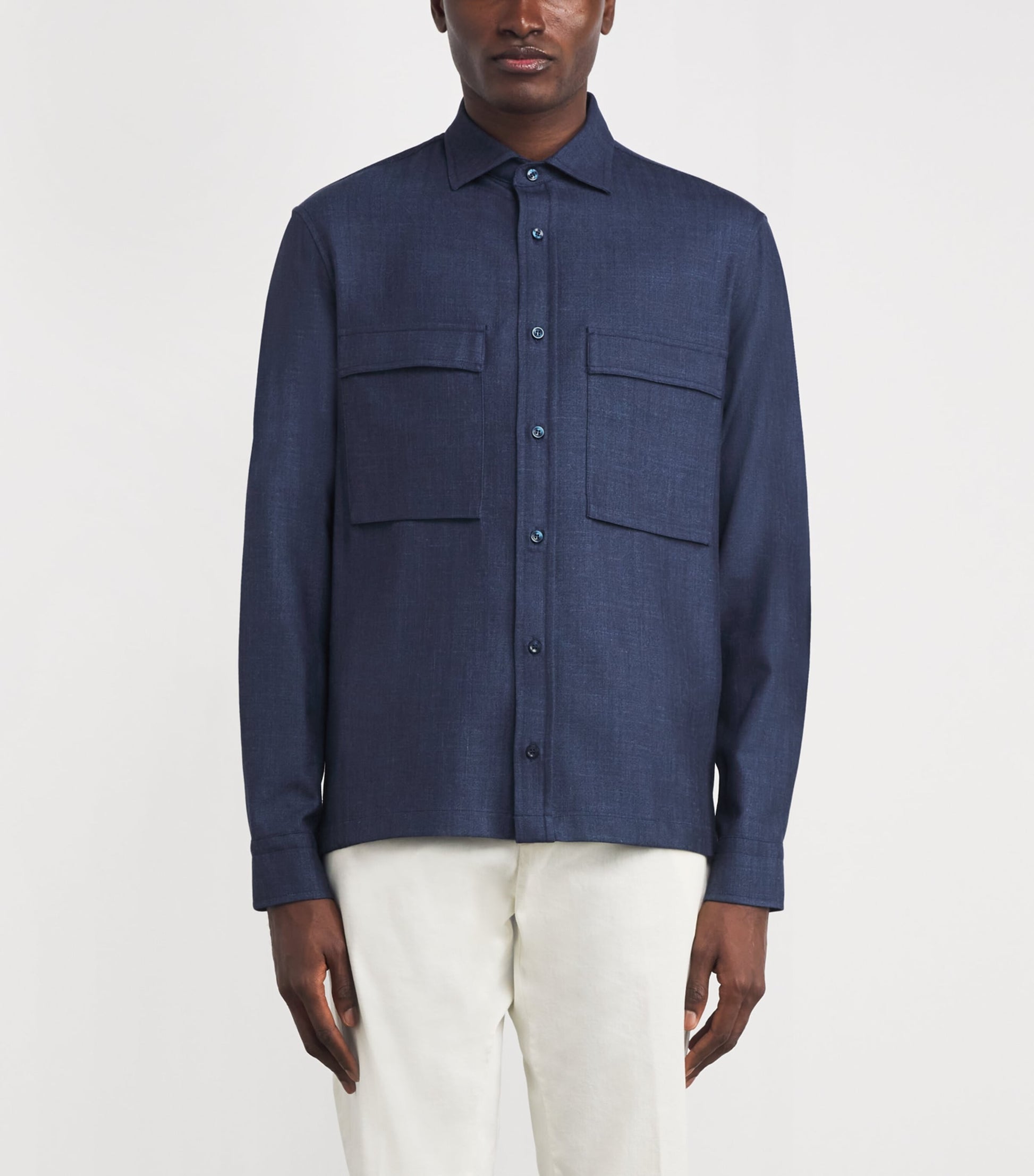 Paul & Shark Navy Wool-Silk-Linen-Blend Overshirt