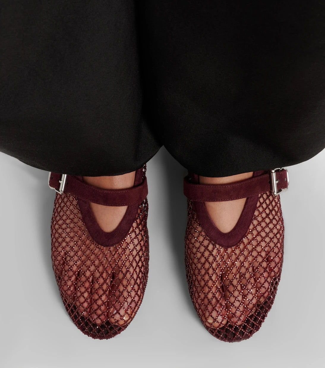 Alaïa - Embellished fishnet ballet flats