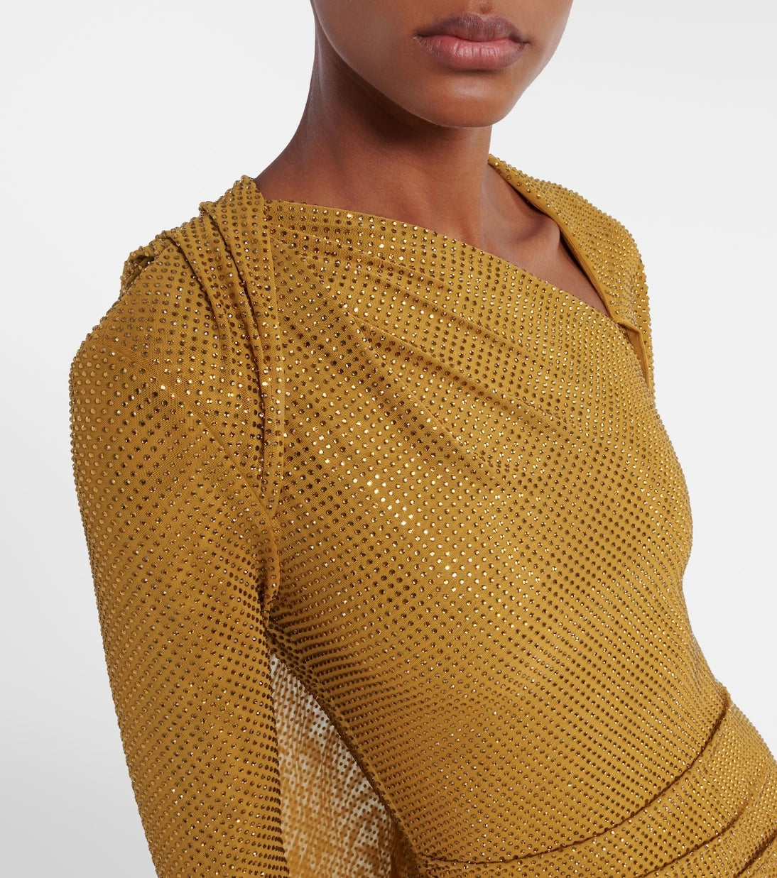 Self-Portrait - Draped embellished mesh gown
