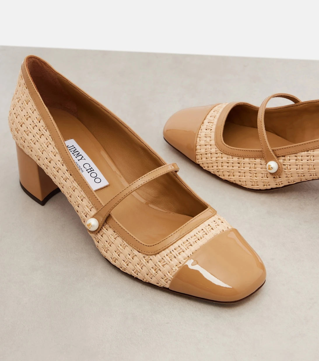 Jimmy Choo - Elisa 45 raffia-effect Mary Jane pumps