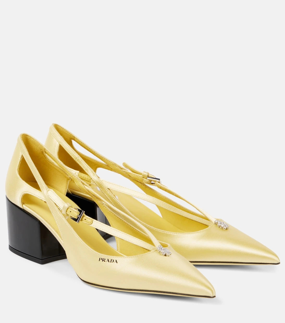 Prada - 55 embellished cutout satin pumps