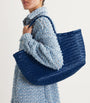 Large Leather Woven Nantucket Tote Bag NAVY