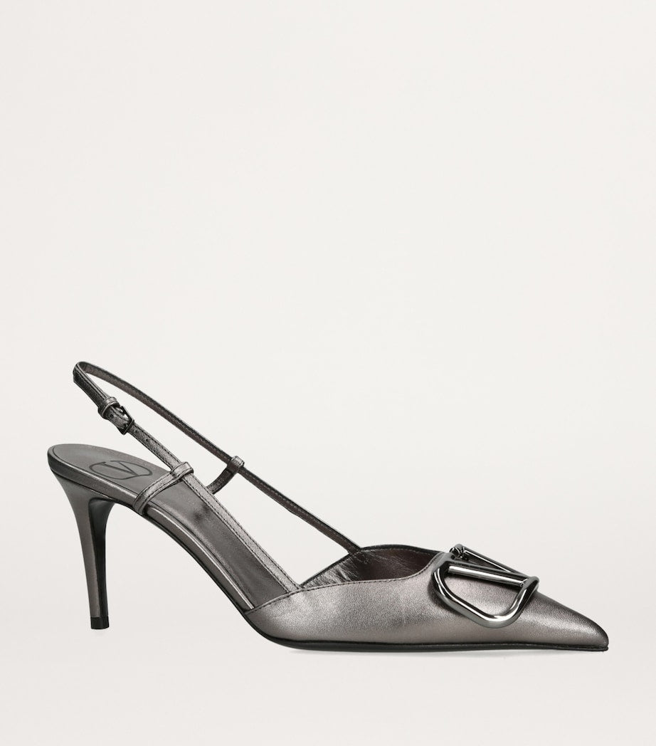 Valentino Garavani Grey Leather VLogo Slingback Pumps 80