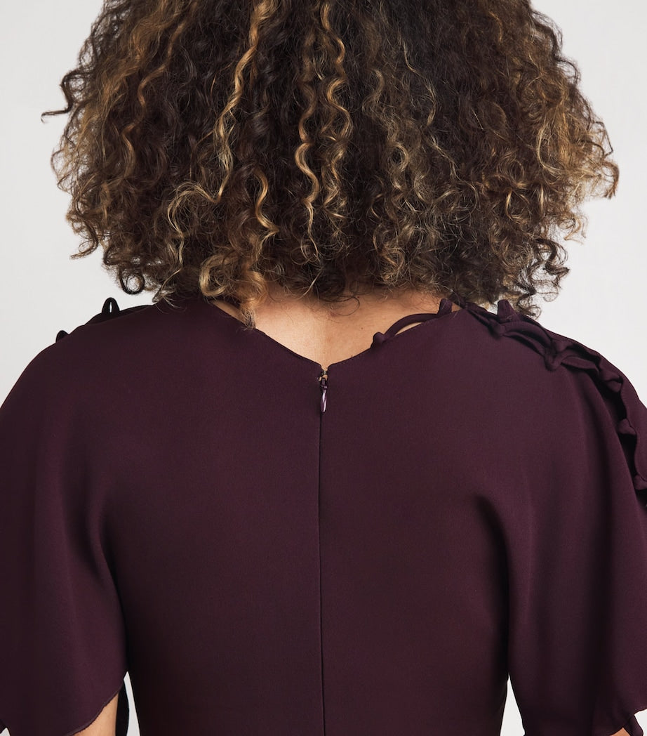 Victoria Beckham Burgundy Satin Rouleaux Midi Dress