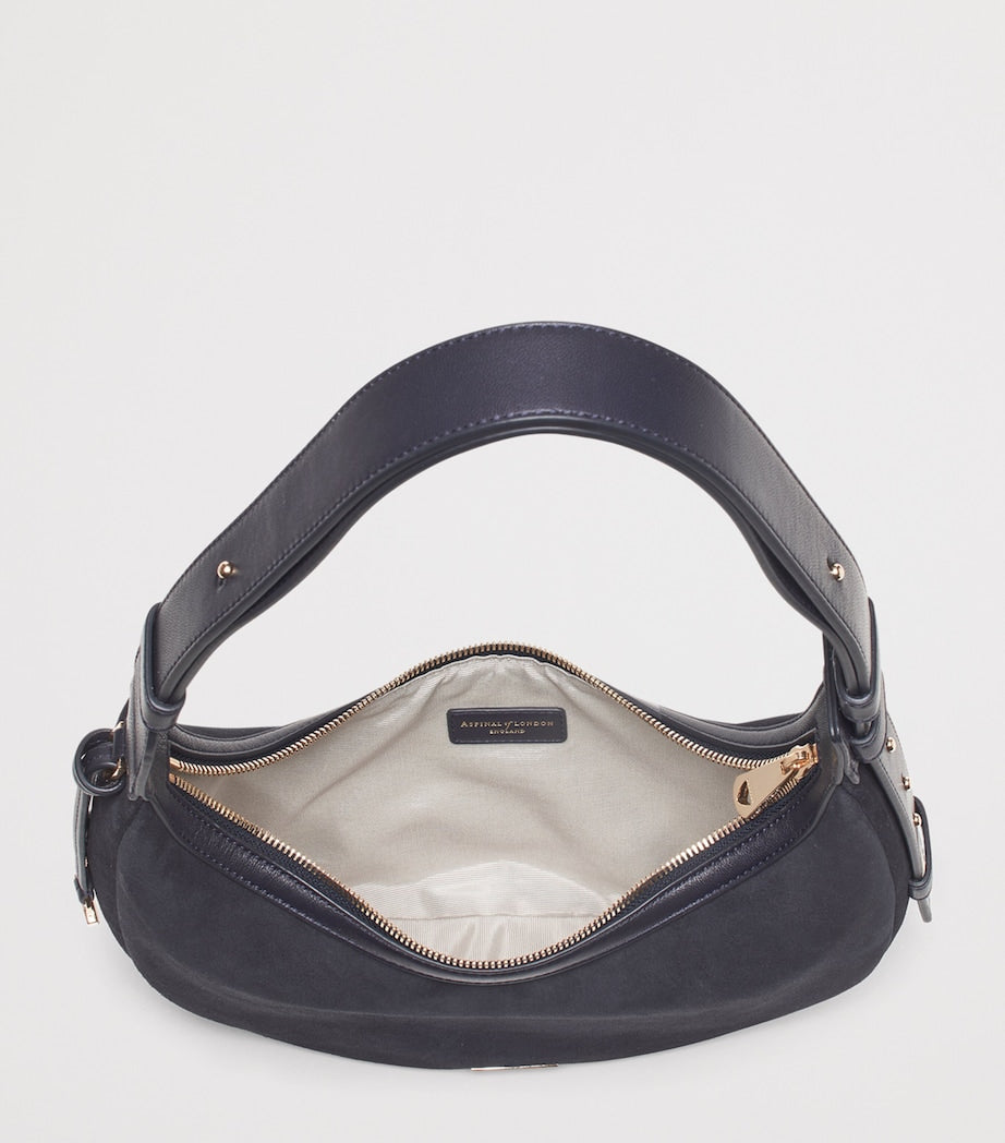 Small Suede Hudson Crescent Shoulder Bag