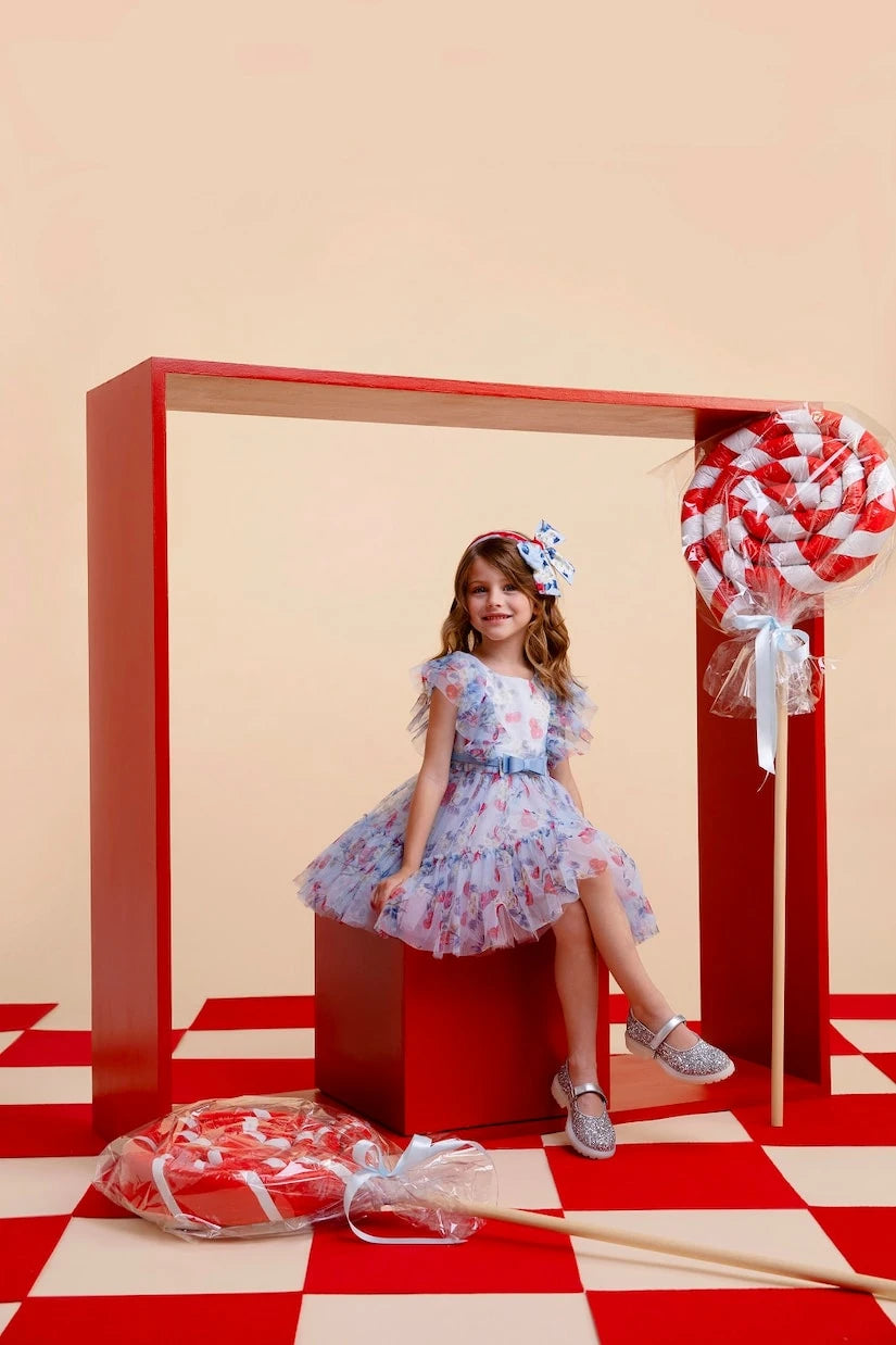 Monnalisa - Cherry-printed tulle dress