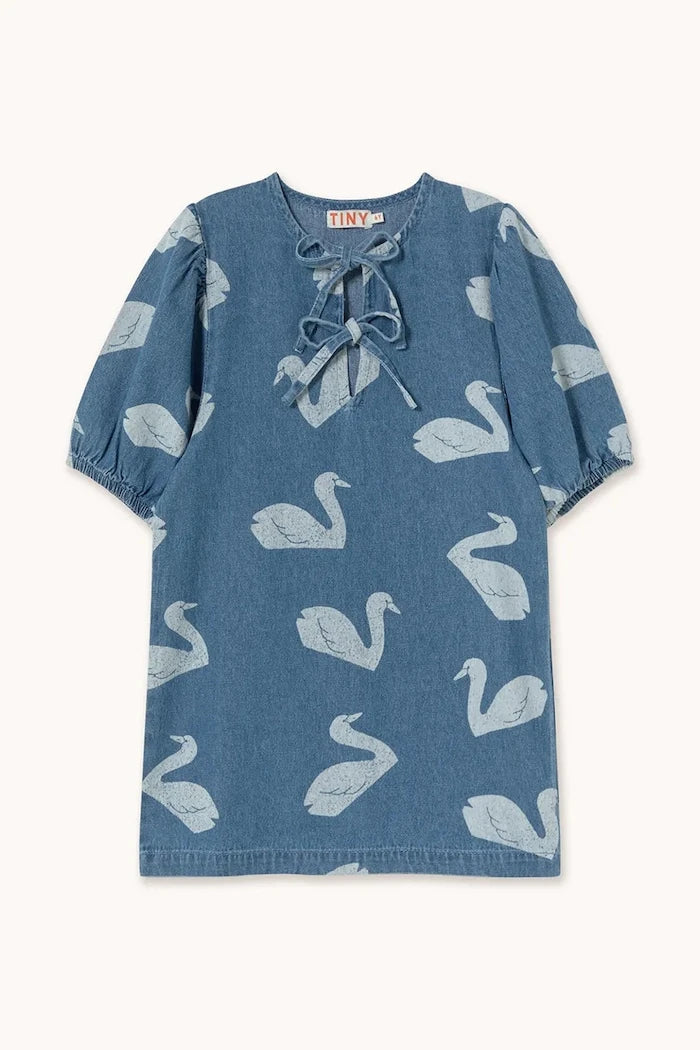 Детска памучна рокля Tinycottons BIG SWANS DRESS